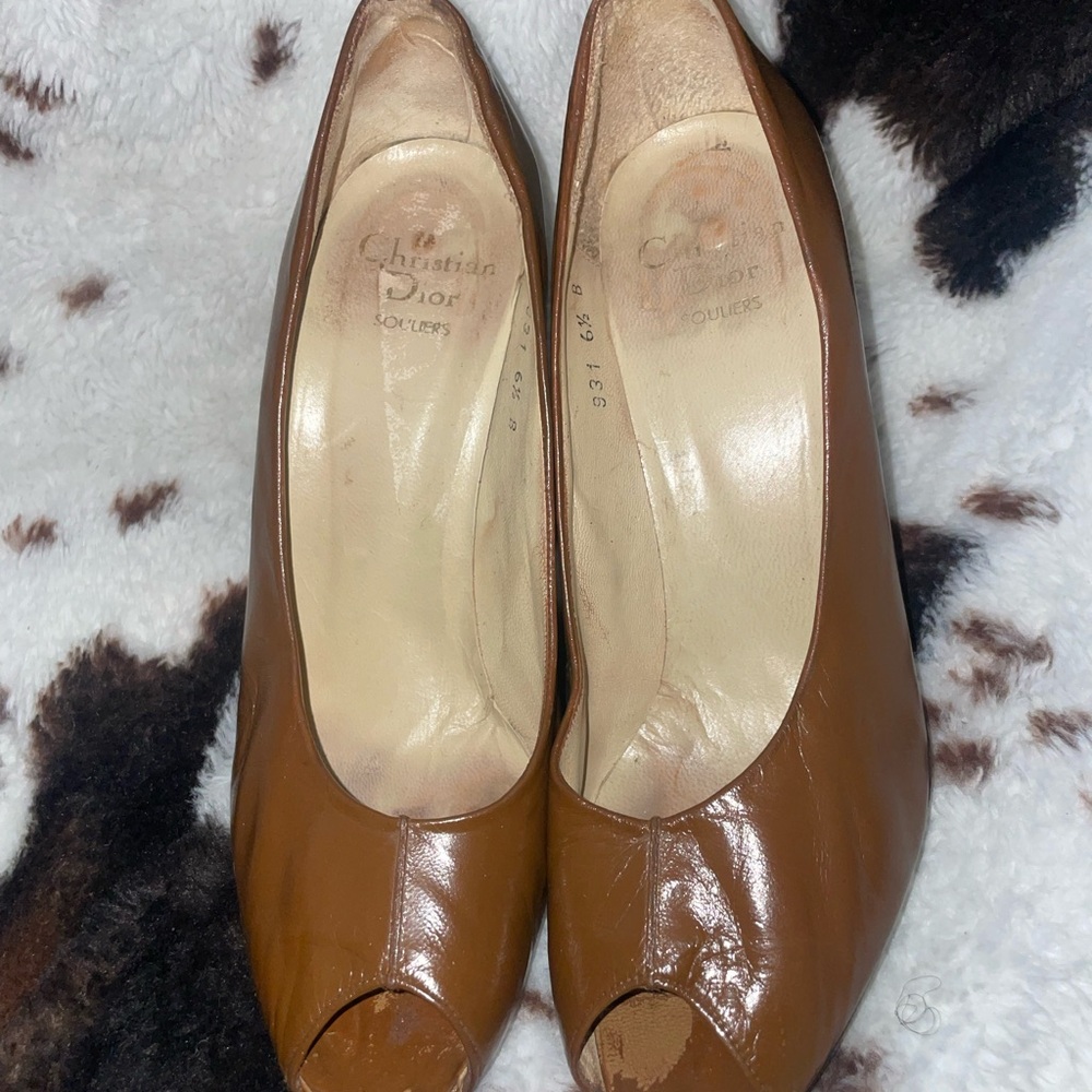 Dior Tan Peep-Toe Heels